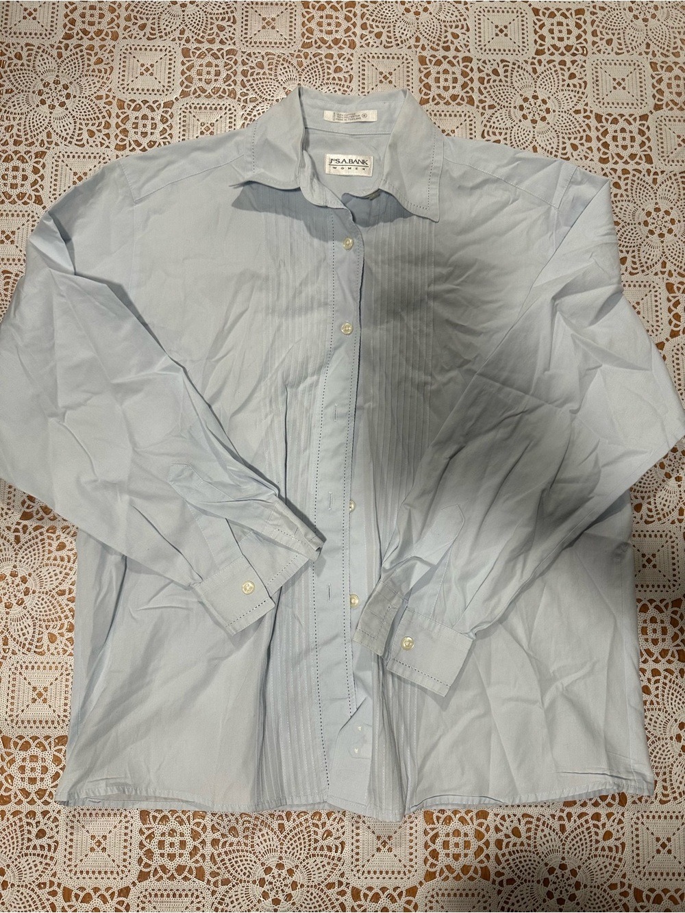 JOS A BANK Women Size 8 Blue Pintuck Button Front Blouse Cotton Blend